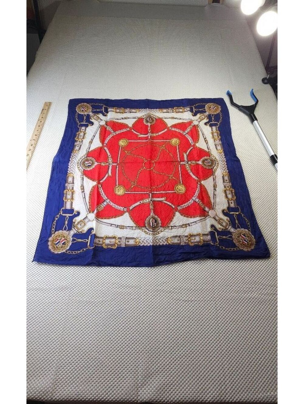 Vintage 100% Silk Square Scarf with Classic Chain and Belt Print
